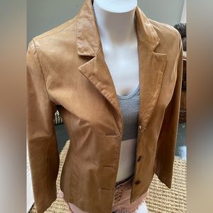 Vintage Soft Camel Tan Leather Collar Jacket size Small